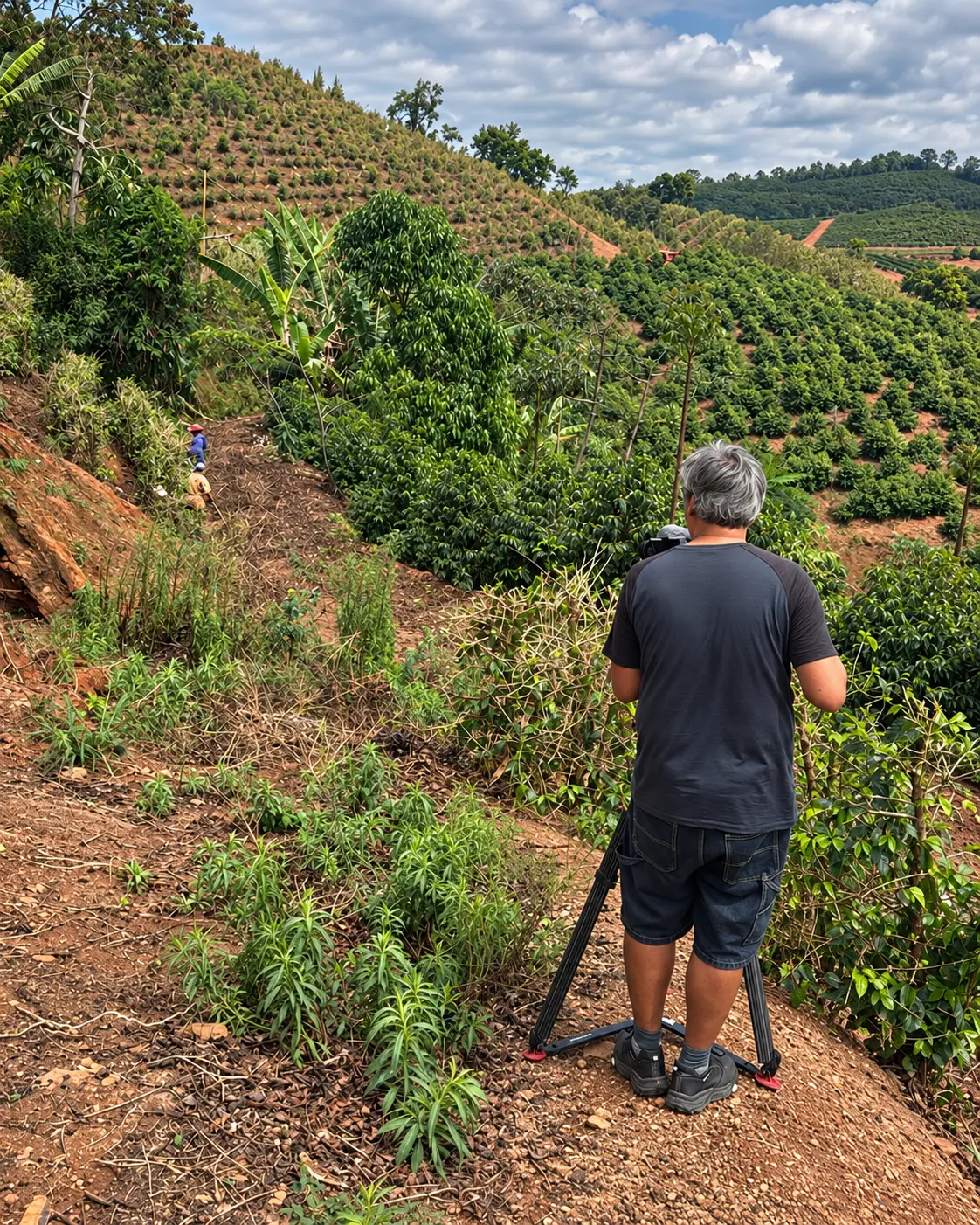 Montagem de câmera em terreno inclinado.